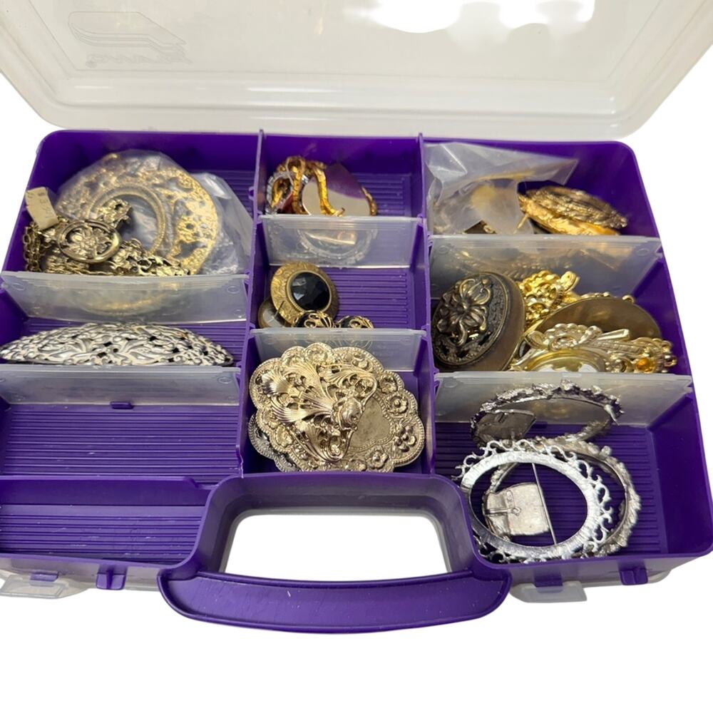 Large Set Jewelry Making Accessories Silver Tone Gold Tone Parts w/Case Crafting